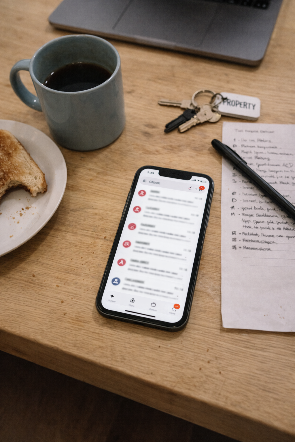 Host looking stressed while checking phone messages